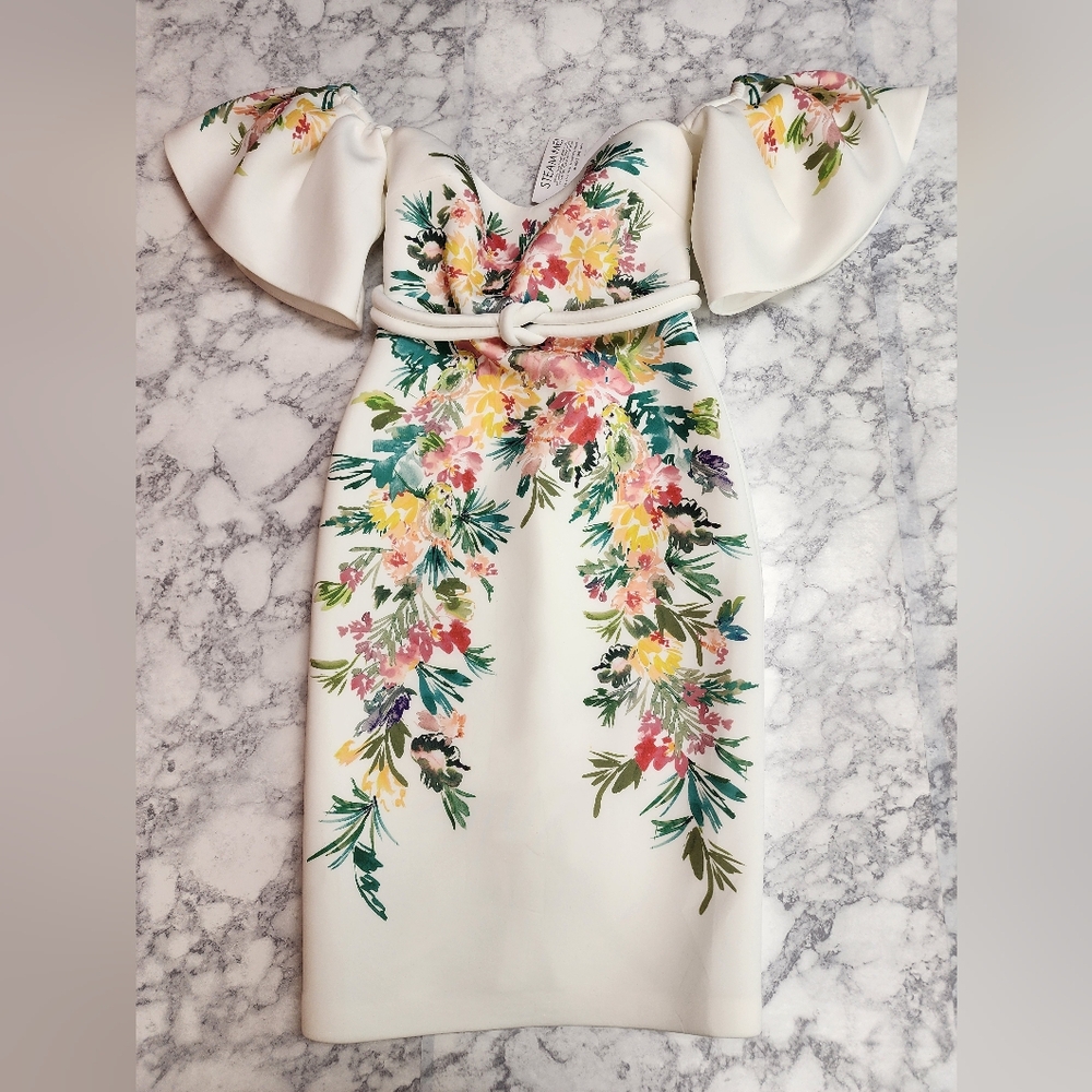 Off The Shoulder White Dress w/ Floral Print